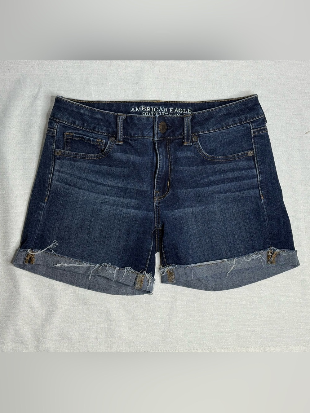 American Eagle Outfitters Cut off Midi Stretch Denim Shorts Women's Sz:4